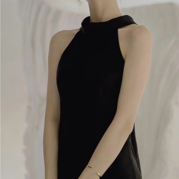 Elegant Black Halter Off-Shoulder Formal Long Evening Dress French-style - Picture 5 of 13